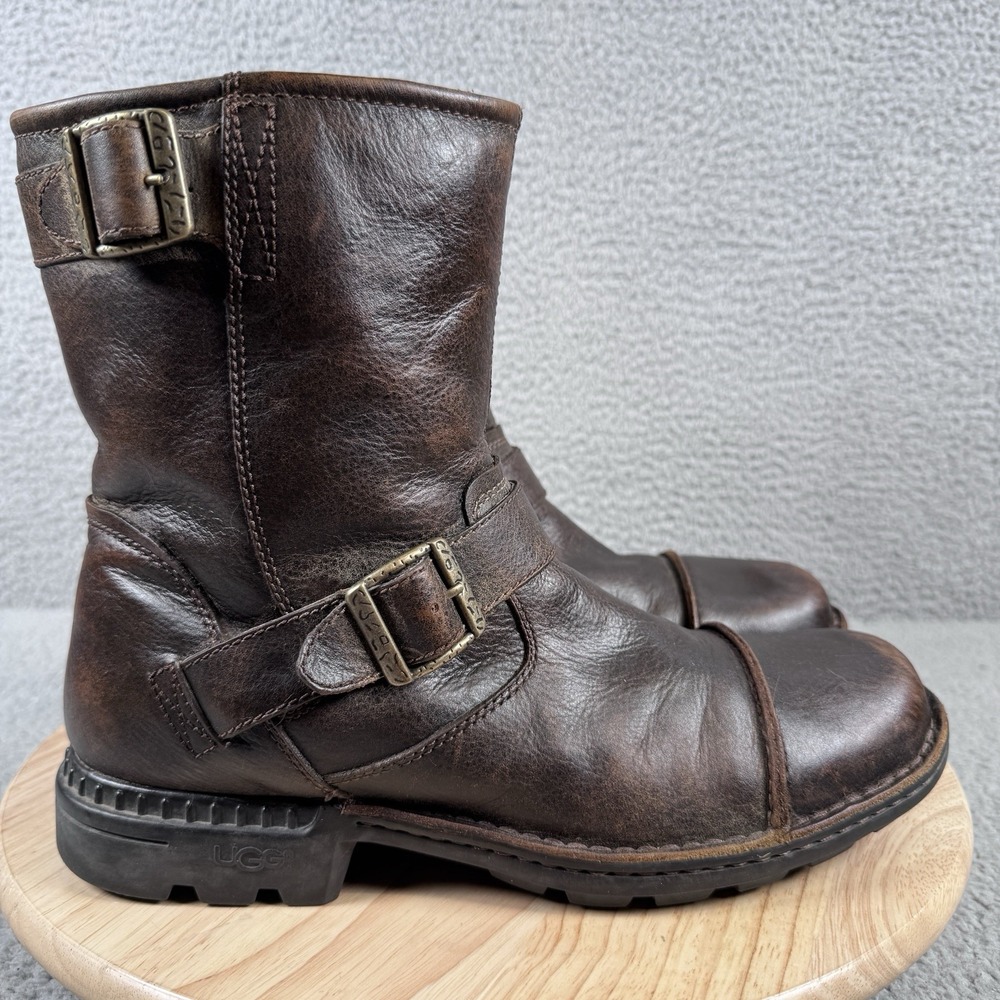 UGG Rockville II Mens 11.5 Distressed Brown Leather Moto Boot Shearling 3043